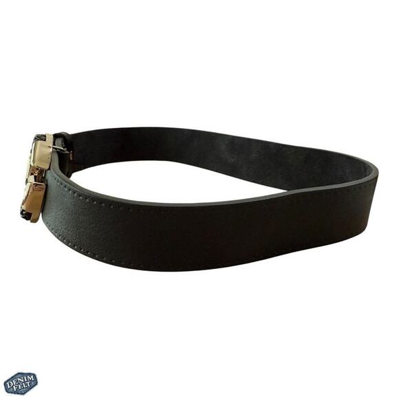Gucci Unisex Black Calfskin Leather Gold Braided G Logo Buckle‎ Belt | 80•32 main image 4